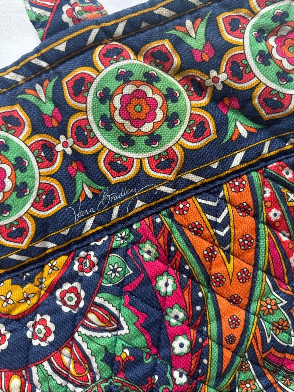 Vera Bradley Paisley Quilted Tote in Green, Pink, Orange & Navy